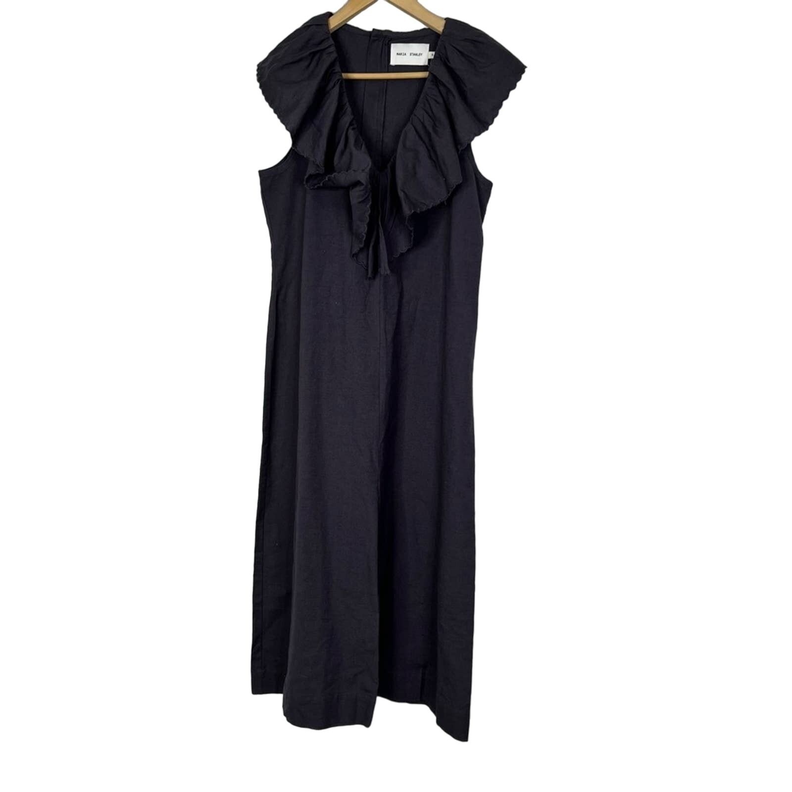 Maria Stanley Ruffle V-Neck Wide Leg Jumpsuit Charcoal Grey Black Size S Nwt — image 3 of 7